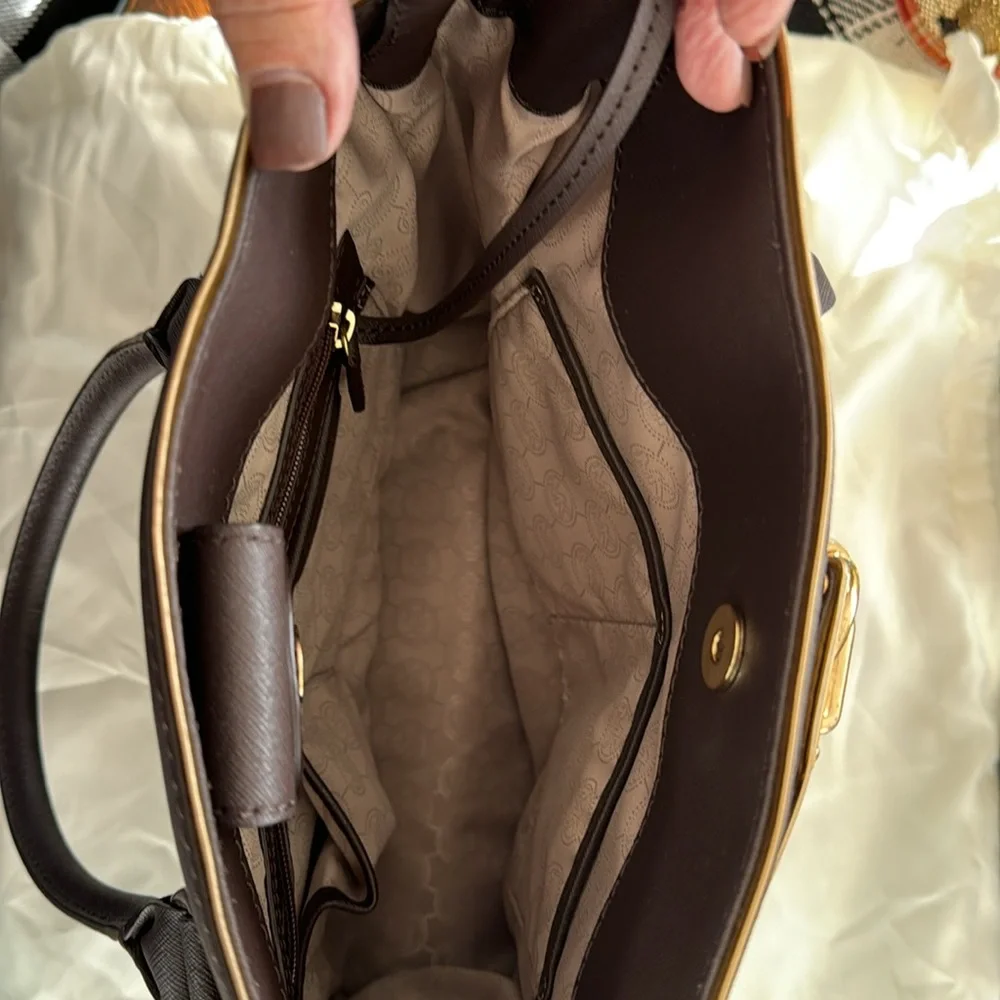 NWT MK BROWN Large Brown Bag w/Gold Trim and Chain Strap-Hamilton Speccio - Picture 5 of 11